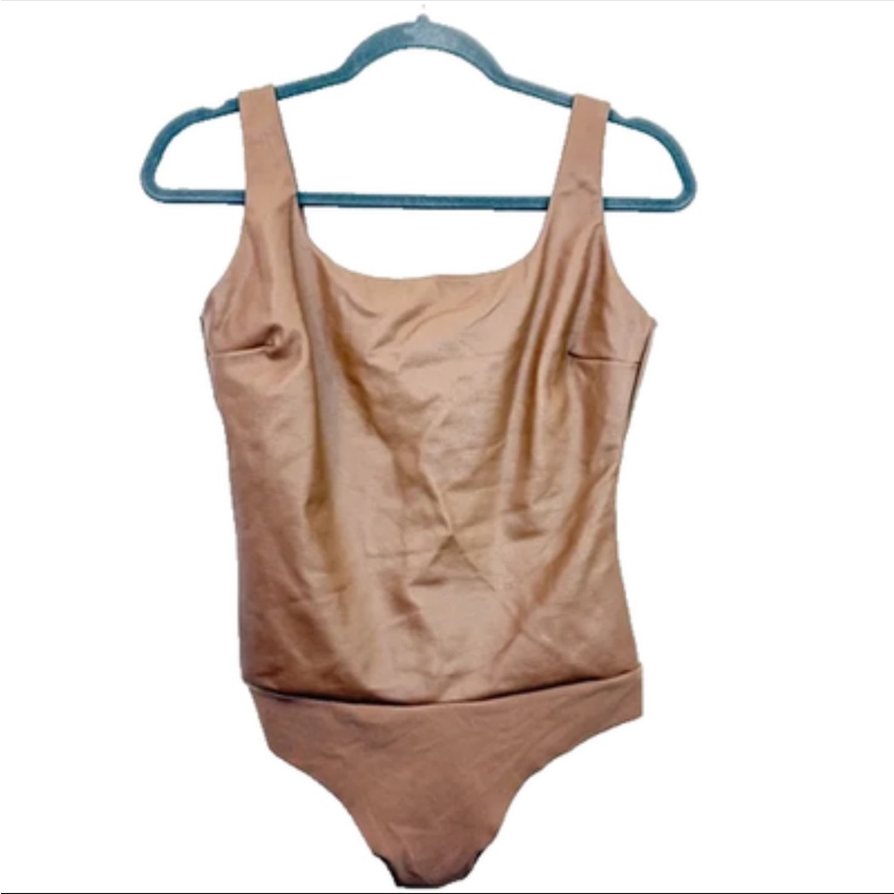 SKIMS Faux Leather Bodysuit Jasper Brown Sleeveless NWT XL